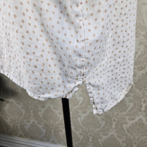 Rachel Zoe Size Medium Linen Button Up Blouse White Tan Polka Dots Boxy Cut - Picture 5 of 11